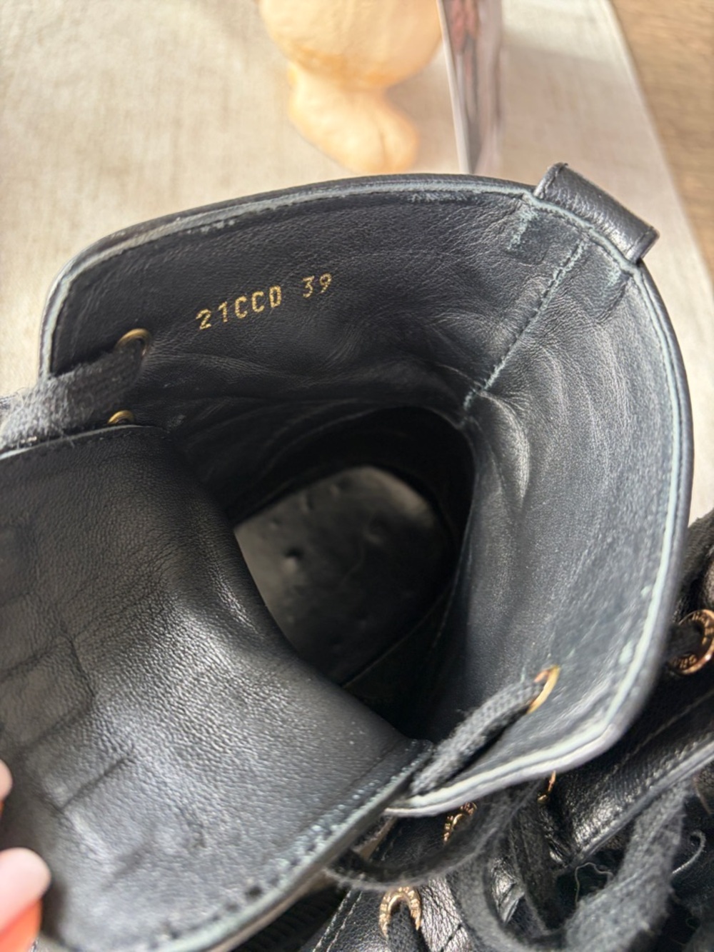 CHANEL Black Leather Lace-Up Platform Boots with Gold Hardware - Picture 3 of 8